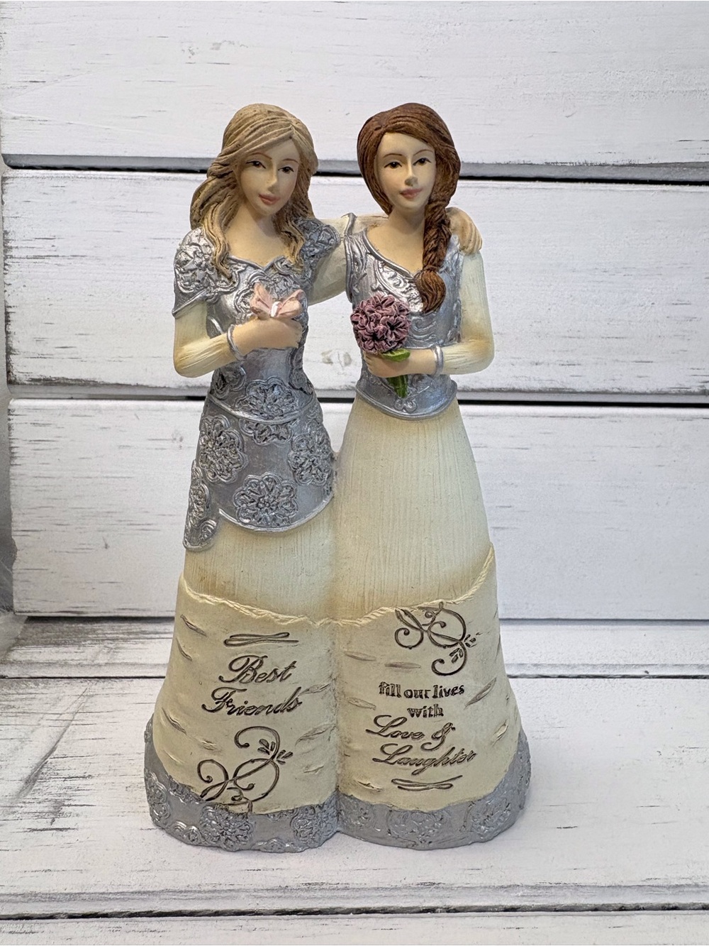 (220)Element Best Friends Cake Topper - Ivory and Silver Friendship Figurine